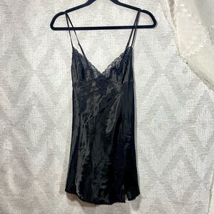 Frederick's of Hollywood black satin slip dress with lace detail size L